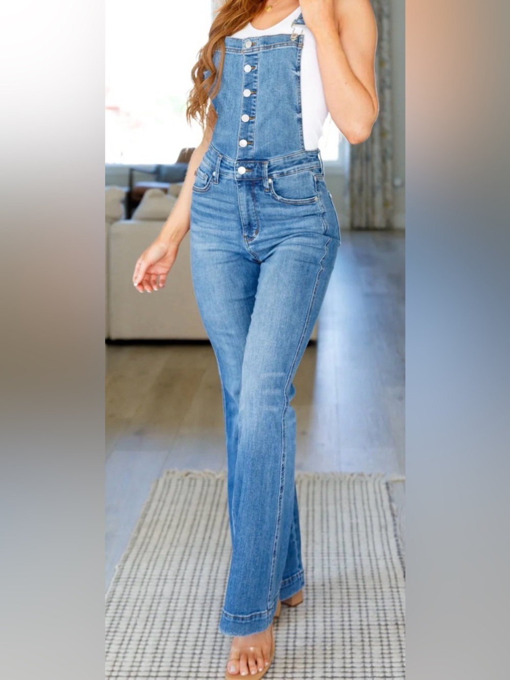 Judy Blue Flare Denim Overalls Women’s Small Medium Wash Stretch Button Front
